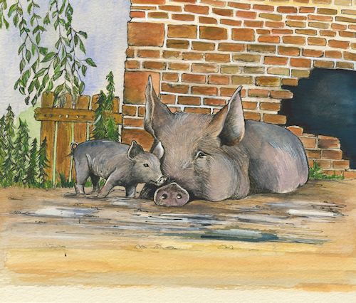 257 Grey Pig and Piglet