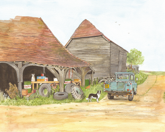 522 - Land Rover and Old Barn